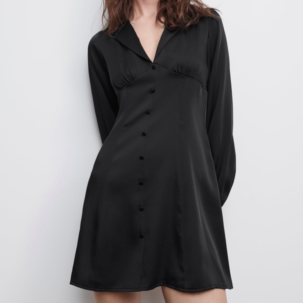 Zara satin effect dress black